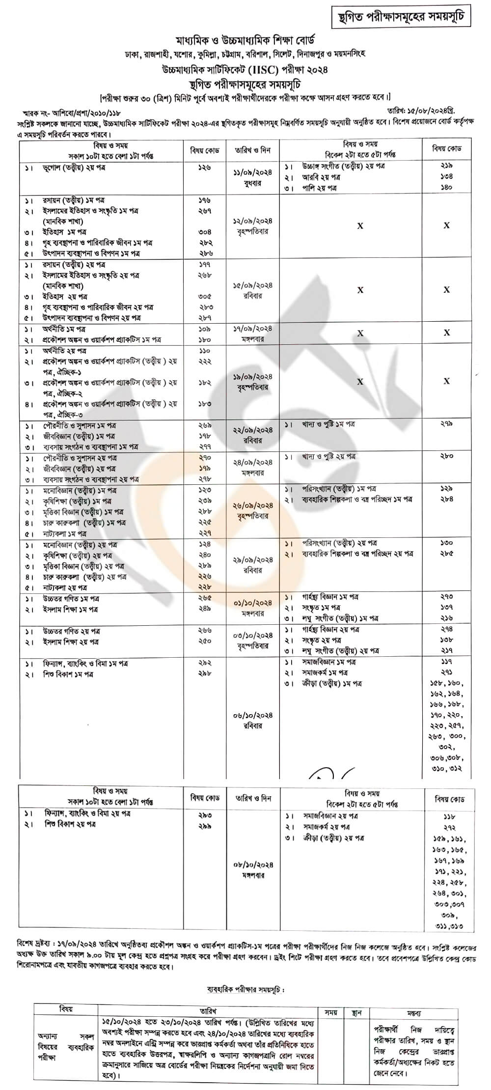 HSC new routine 2024