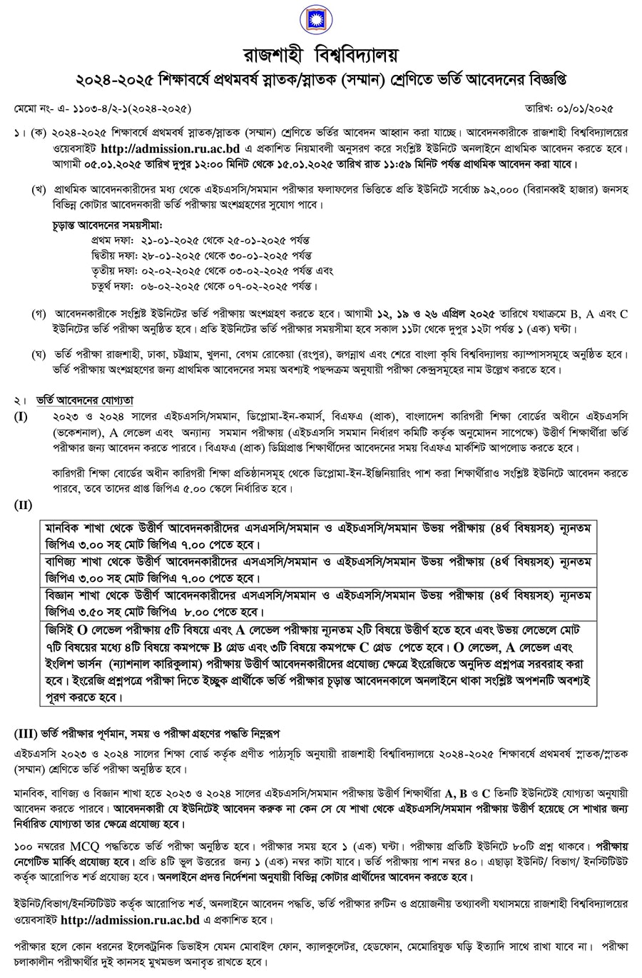 RU Admission Notice